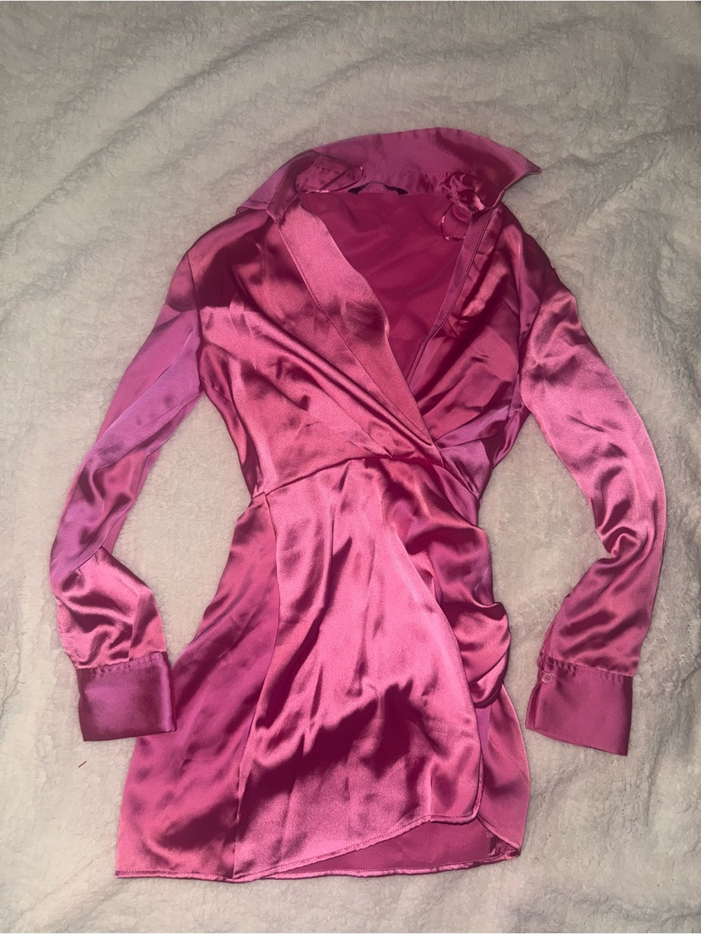 Zara Fuchsia Satin Wrap Mini Dress